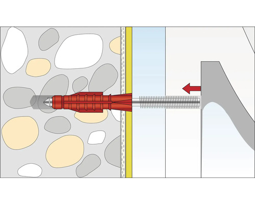 Illustration d''une fixation par cheville dans un mur