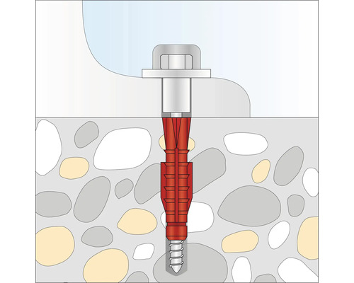 Illustration einer Schraube mit Dübel in der Wand für Befestigungen