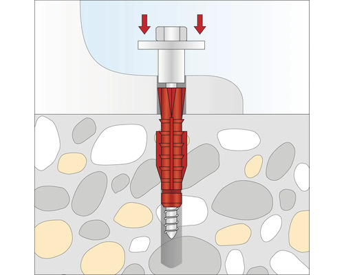 Illustration eines Dübels mit Schraube im Mauerwerk