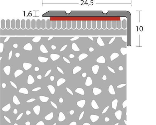 Schéma d''un profilé d''arête d''escalier avec indication des dimensions