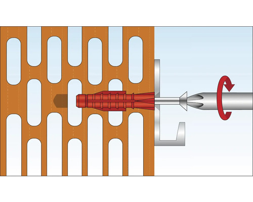 Illustration d''une fixation par cheville dans une brique perforée