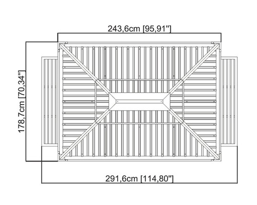 Dessin technique d''une structure de toit de pavillon avec indications de dimensions.