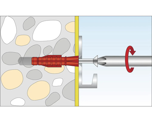 Illustration d''une fixation par cheville dans un mur