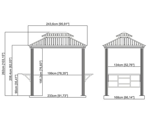Schéma coté d''un pavillon avec des dimensions détaillées