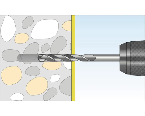 Illustration d''une perceuse perçant un matériau pierreux