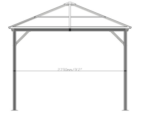 Dessin technique d''un pavillon d''une largeur de 2790 millimètres.