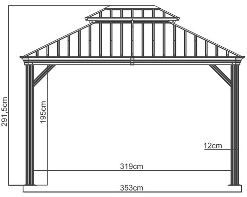 Dessin technique d''un pavillon avec dimensions