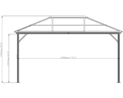 Dessin technique d''un pavillon avec indications de dimensions.