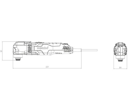 Schéma technique d''un outil multifonction Metabo avec indications de mesure
