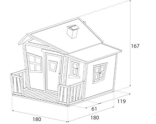 Abbildung eines Spielhauses mit Maßen.