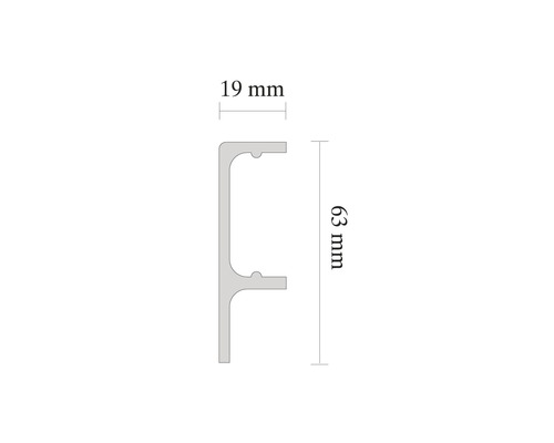 Dimensions d''un profilé en U : 19 mm de large et 63 mm de haut.