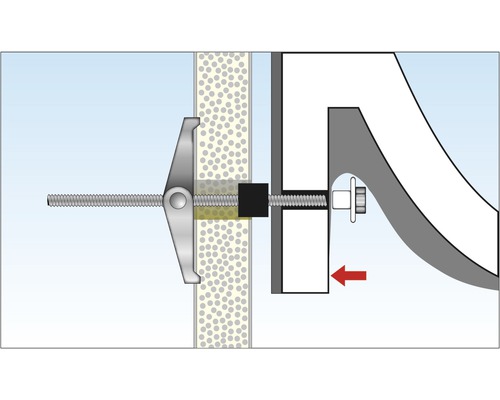 Fonctionnement d''une cheville à bascule pour la fixation à un mur