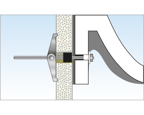 Illustration d''une fixation de cheville à bascule sur un mur