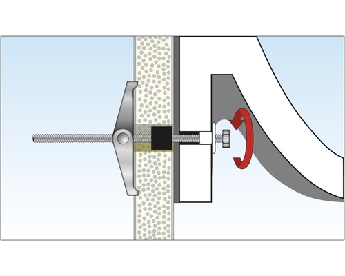 Illustration d''une fixation de cheville à bascule dans un mur