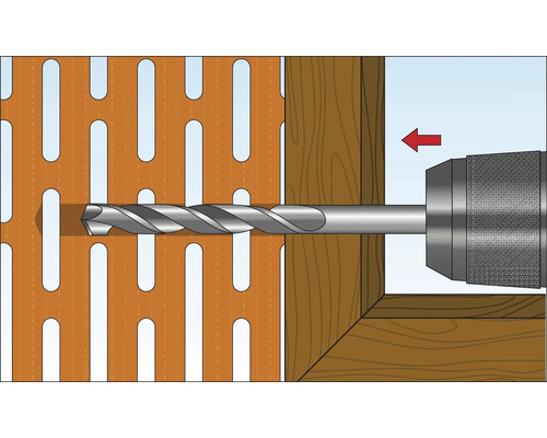 Illustration d''une perceuse perçant une planche de bois