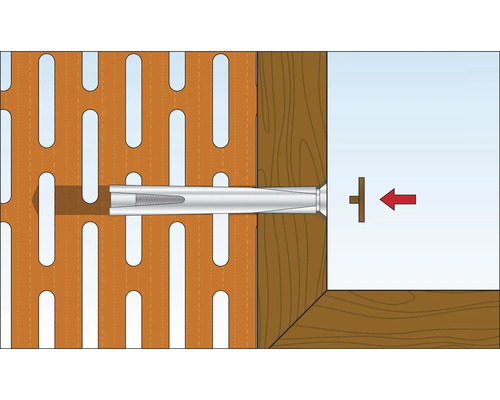 Illustration d''une fixation par cheville dans une plaque perforée