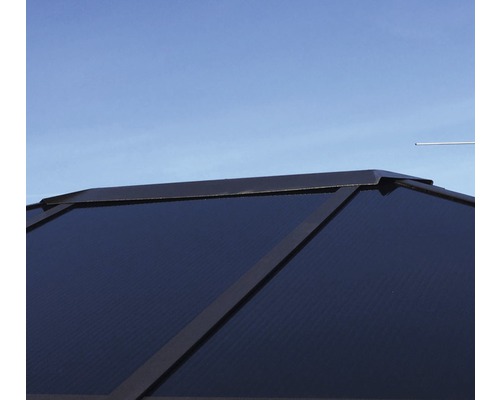 Vue détaillée du toit d''un pavillon avec des panneaux sombres