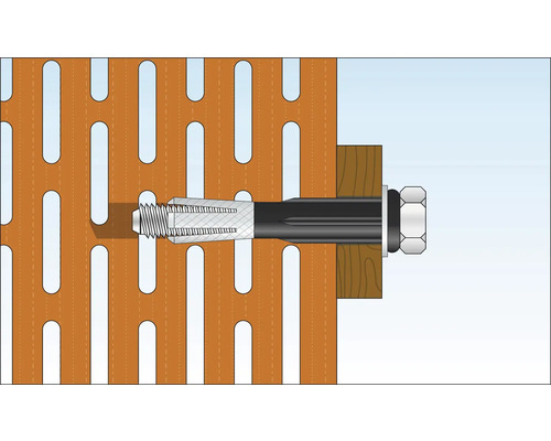 Illustration d''une fixation de cheville à expansion sur une plaque perforée