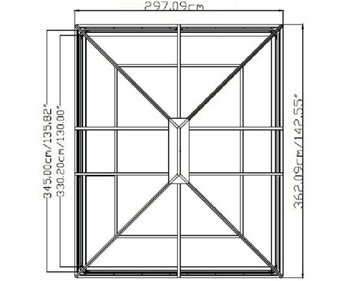 Schéma technique d''un pavillon avec dimensions.