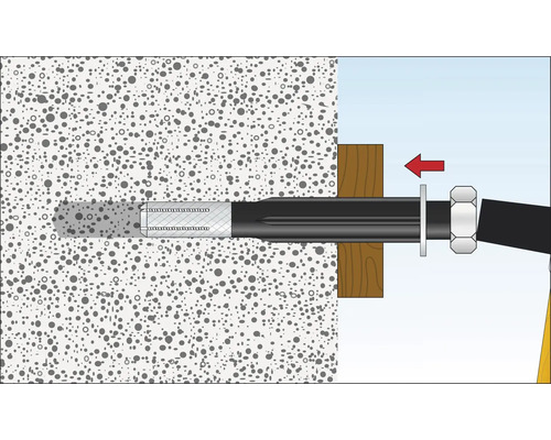 Illustration d''un passage de tuyau à travers un mur en béton avec isolant et tirant