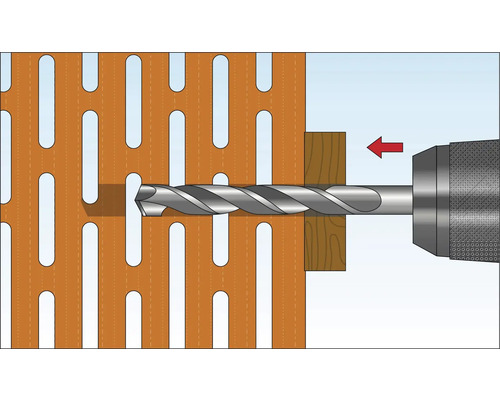 Illustration d''une perceuse perçant une plaque perforée