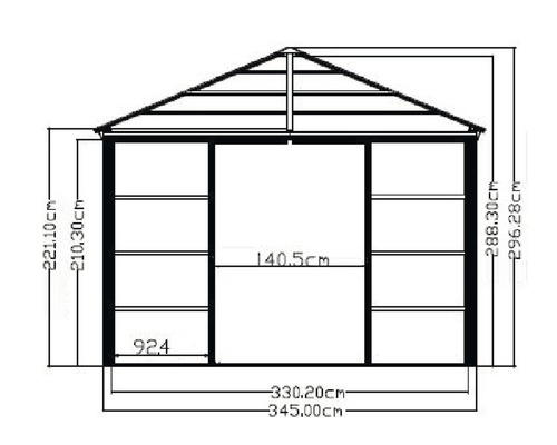 Schéma technique d''une remise de jardin avec dimensions.