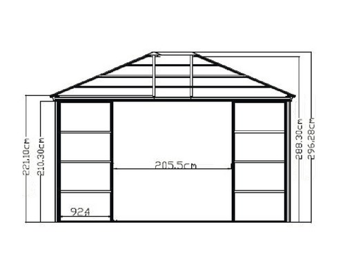 Schéma technique d''un pavillon avec dimensions.
