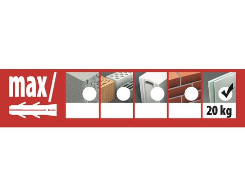 Symbole pour charge maximale de 20 kilogrammes dans divers matériaux de construction