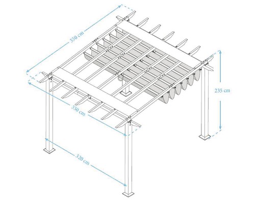 Image d''une pergola mesurant 350 x 350 x 235 centimètres.