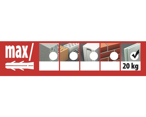 Logo max pour chevilles avec exemples d''application et poids de charge 20 kilogrammes