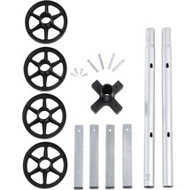 Kit de pièces de rechange avec roues, vis, supports et raccord