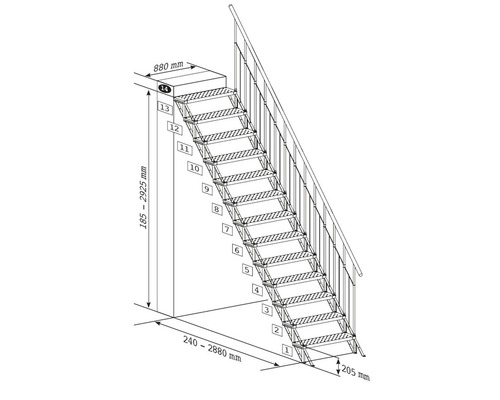 Illustration einer Treppe mit Maßen.