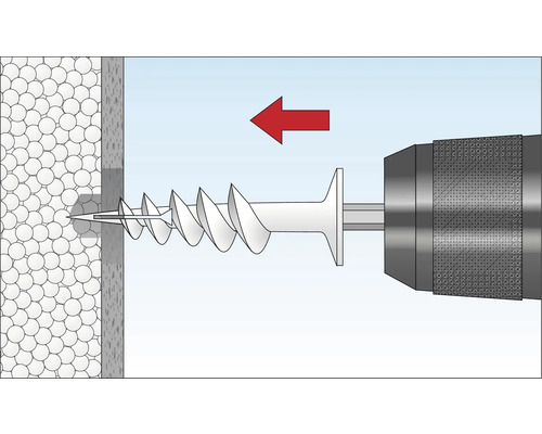 Illustration d''une perceuse vissant une vis dans un mur