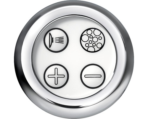 Bedienfeld mit Symbolen für Strahl, Sprudelbad, Plus und Minus