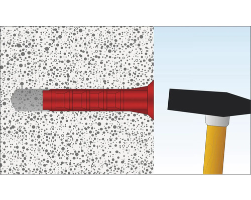 Illustration d''une cheville dans un mur avec un marteau