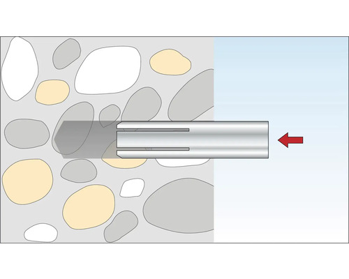 Darstellung einer Dübel-Installation in einer Wand.