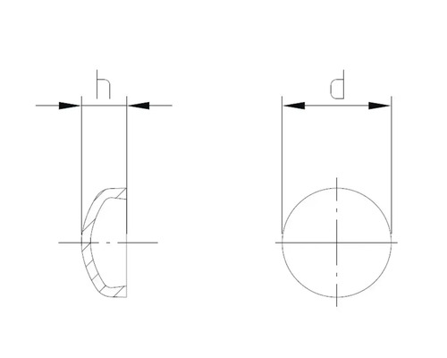 Technische Zeichnung eines Halbrundnietkopfes mit Bemaßung