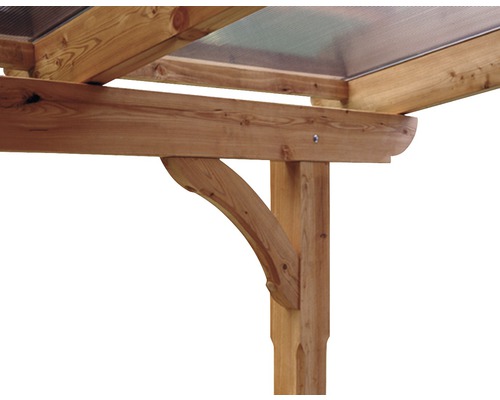 Vue détaillée d''un pavillon de jardin en bois avec toit et poteaux de support