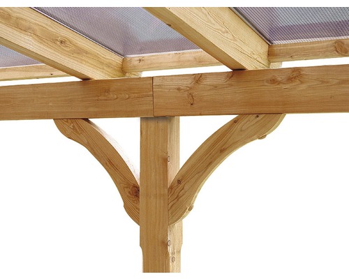 Vue détaillée d''une pergola en bois avec un toit transparent