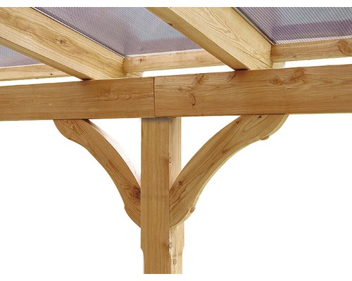 Détail d''une pergola en bois avec toit transparent
