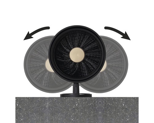 Brosse de toilette pivotante avec des flèches pour illustrer le mouvement