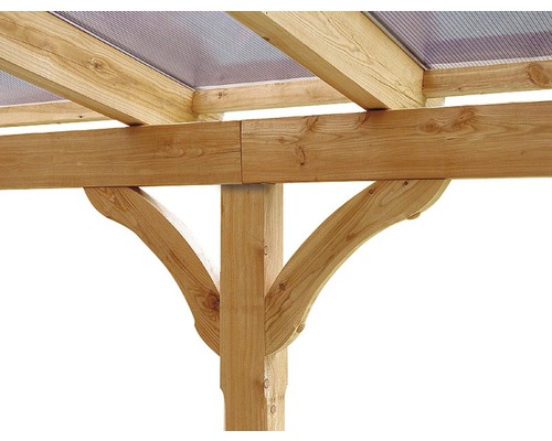 Vue détaillée d''une pergola en bois avec un toit transparent