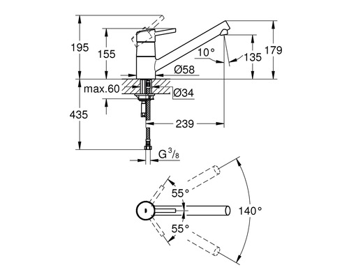 Dessin technique d''un robinet avec dimensions