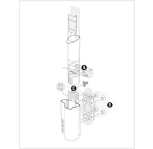 Schéma éclaté d''un filtre d''aquarium interne avec pompe, ventouse et masses filtrantes