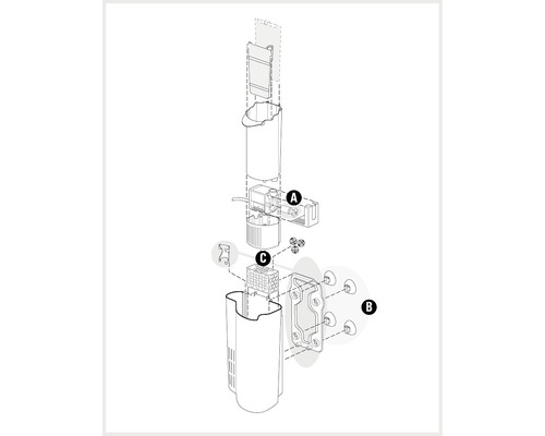 Schéma éclaté d''un filtre d''aquarium interne avec pompe, ventouse et masses filtrantes