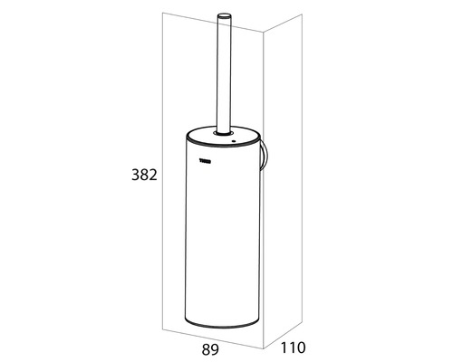 Toilettenbürste mit Behälter, Abmessungen.
