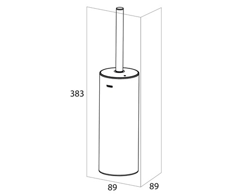 Technische Zeichnung einer Toilettenbürste mit Abmessungen.