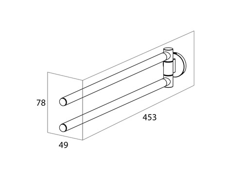 Zeichnung eines doppelten Handtuchhalters mit Maßangaben