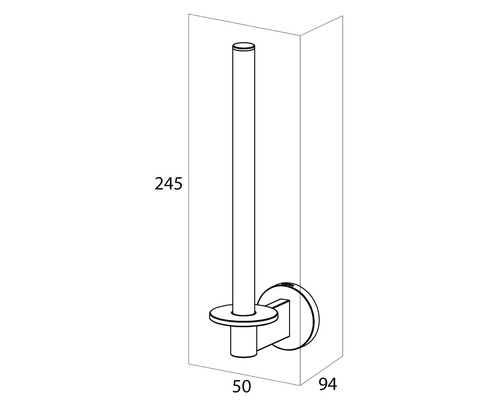 Schéma d''un porte-papier toilette avec dimensions.