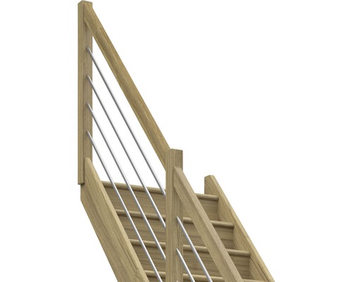 Escalier en bois avec rampe en acier inoxydable
